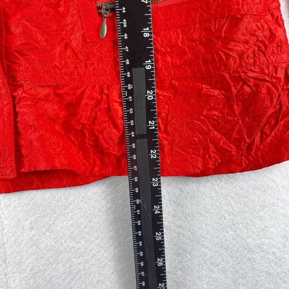 CHICOS Womens L Red Crinkle Jacket Button Up Zip Pockets Lightweight 3/4 Sleeves - Picture 11 of 11